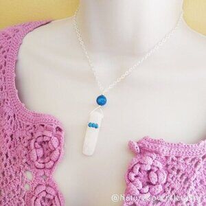 Handmade! Embellished Rose Quartz + Azure Blue Agate Pendant Necklace 20"